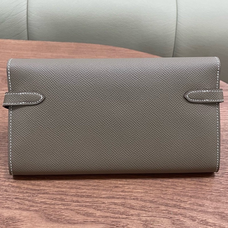 99新Hermès 愛馬仕 kelly錢包 Kelly long大象灰金扣 epsom皮 D刻 原膜都在閒置-1