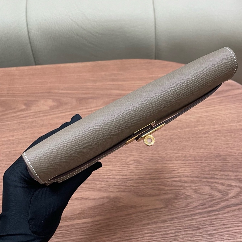 99新Hermès 愛馬仕 kelly錢包 Kelly long大象灰金扣 epsom皮 D刻 原膜都在閒置-2