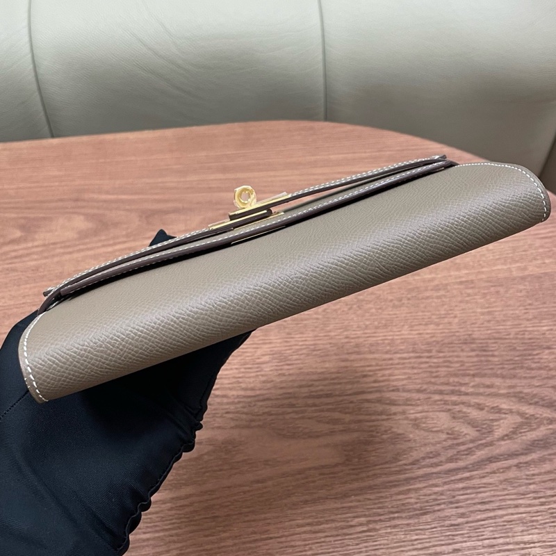 99新Hermès 愛馬仕 kelly錢包 Kelly long大象灰金扣 epsom皮 D刻 原膜都在閒置-3