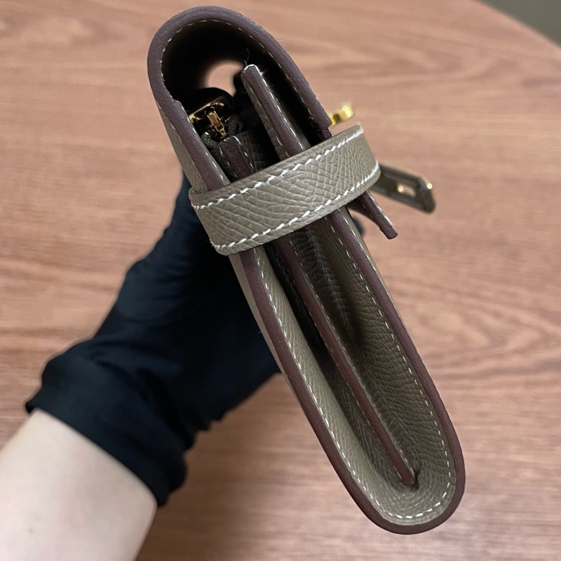 99新Hermès 愛馬仕 kelly錢包 Kelly long大象灰金扣 epsom皮 D刻 原膜都在閒置-4