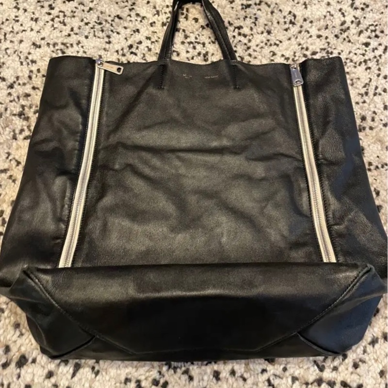 Celine Lamb skin Vertical Cabas Tote 黑色皮革手提包-2