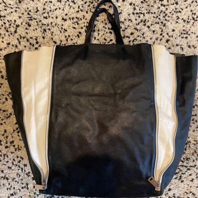 Celine Lamb skin Vertical Cabas Tote 黑色皮革手提包-3
