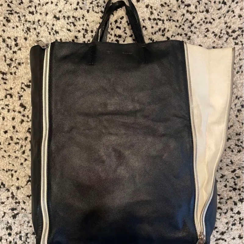 Celine Lamb skin Vertical Cabas Tote 黑色皮革手提包-5