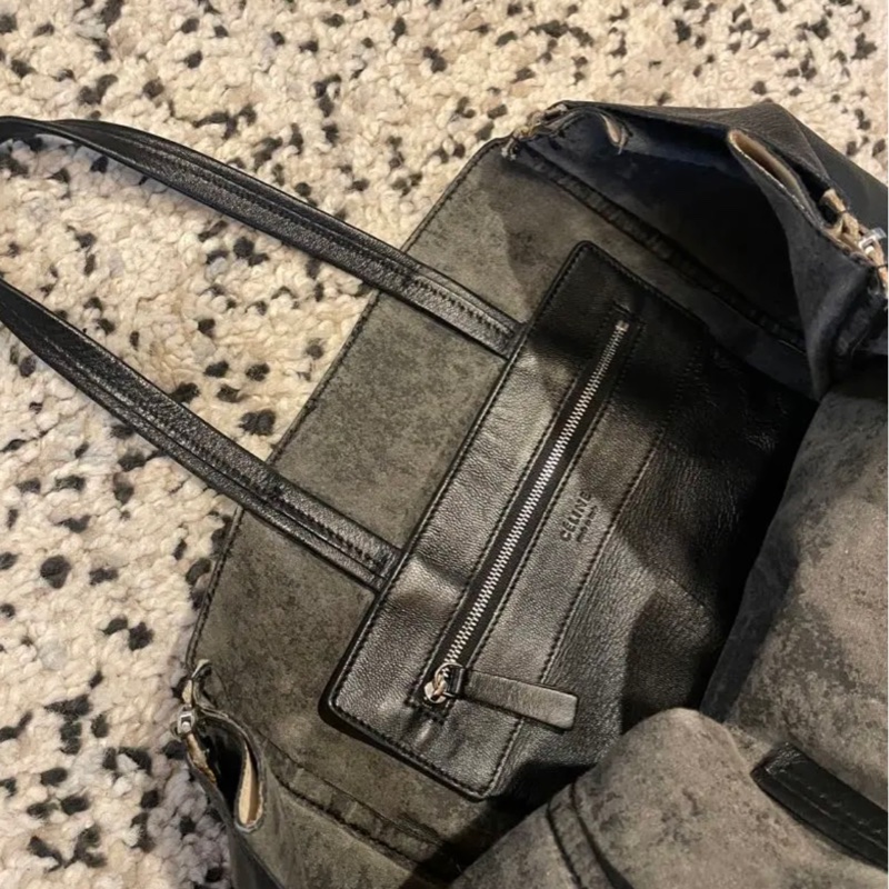 Celine Lamb skin Vertical Cabas Tote 黑色皮革手提包-7