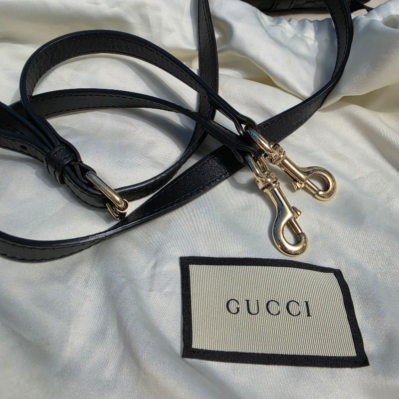Gucci 經典雙G緹花全皮革壓紋手提斜背兩用托特包(黑色)-9