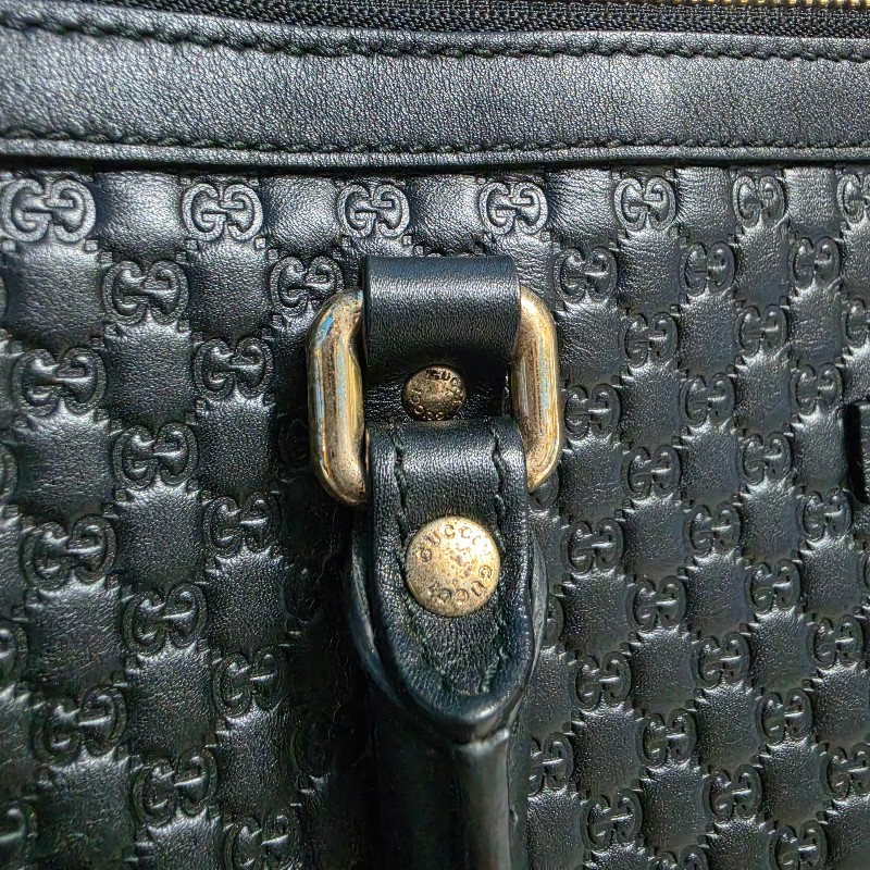 Gucci 經典雙G緹花全皮革壓紋手提斜背兩用托特包(黑色)-42