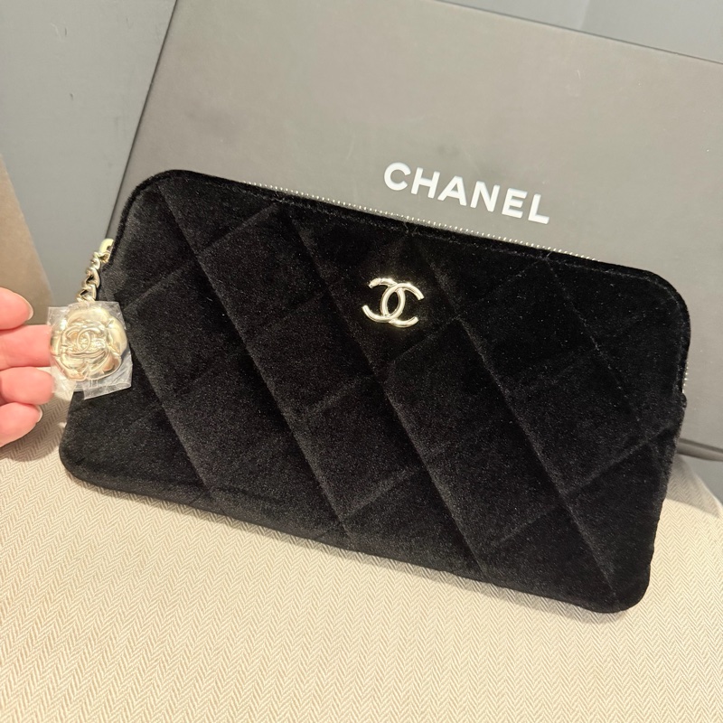 Chanel 香奈兒 絲絨 手拿包 黑-0