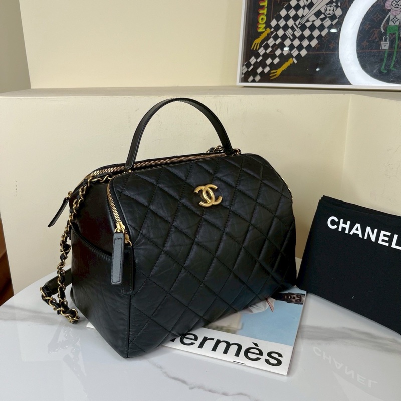 容量顏值雙在線💯Chanel香奈兒23C黑金保齡球包醫生包手提斜挎包-10