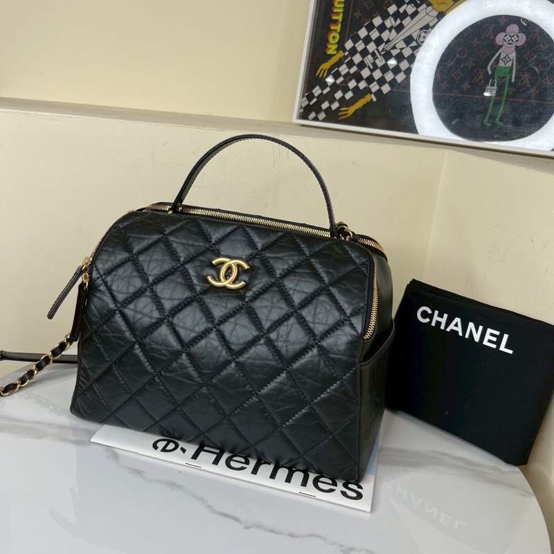 容量顏值雙在線💯Chanel香奈兒23C黑金保齡球包醫生包手提斜挎包-11