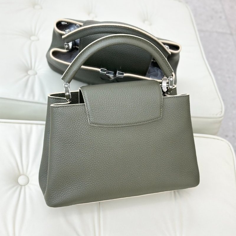 閒置新 路易威登/Louis Vuitton Capucines 橄欖綠牛皮銀扣中號手提包-1