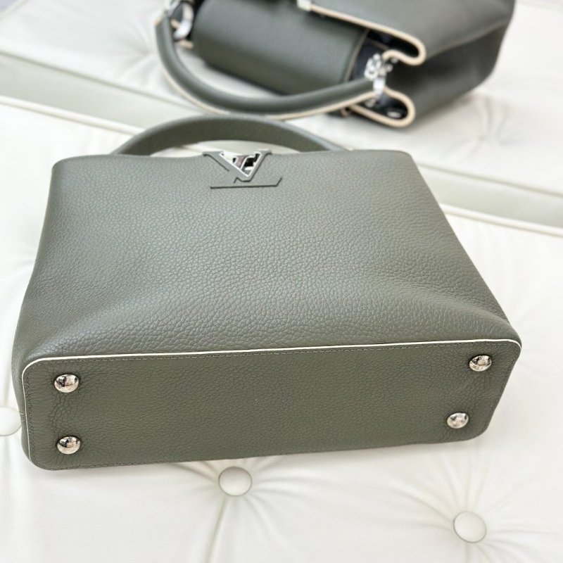 閒置新 路易威登/Louis Vuitton Capucines 橄欖綠牛皮銀扣中號手提包-5