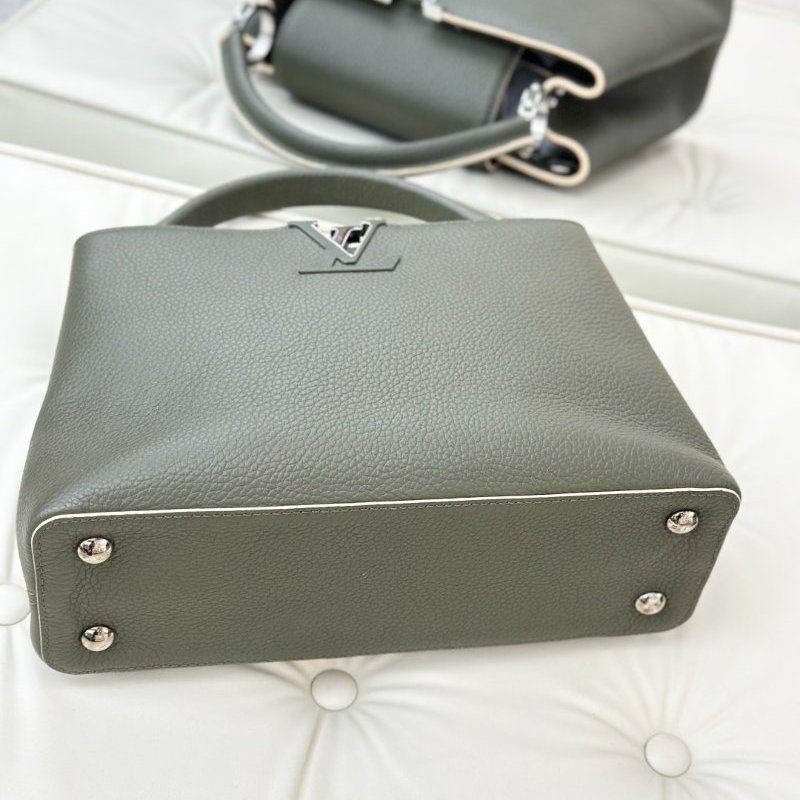 閒置新 路易威登/Louis Vuitton Capucines 橄欖綠牛皮銀扣中號手提包-8