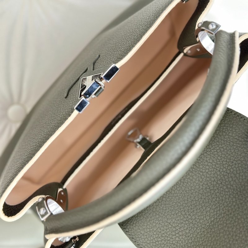 閒置新 路易威登/Louis Vuitton Capucines 橄欖綠牛皮銀扣中號手提包-9