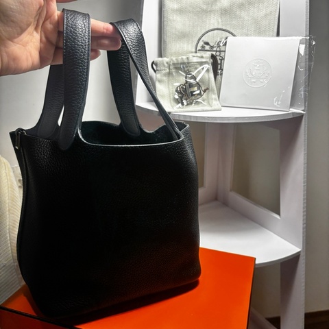 HERMES PICOTIN18菜籃子黑銀