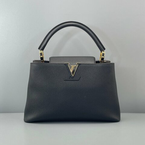 路易威登/Louis Vuitton Capucines中號黑色手提包 缺肩帶