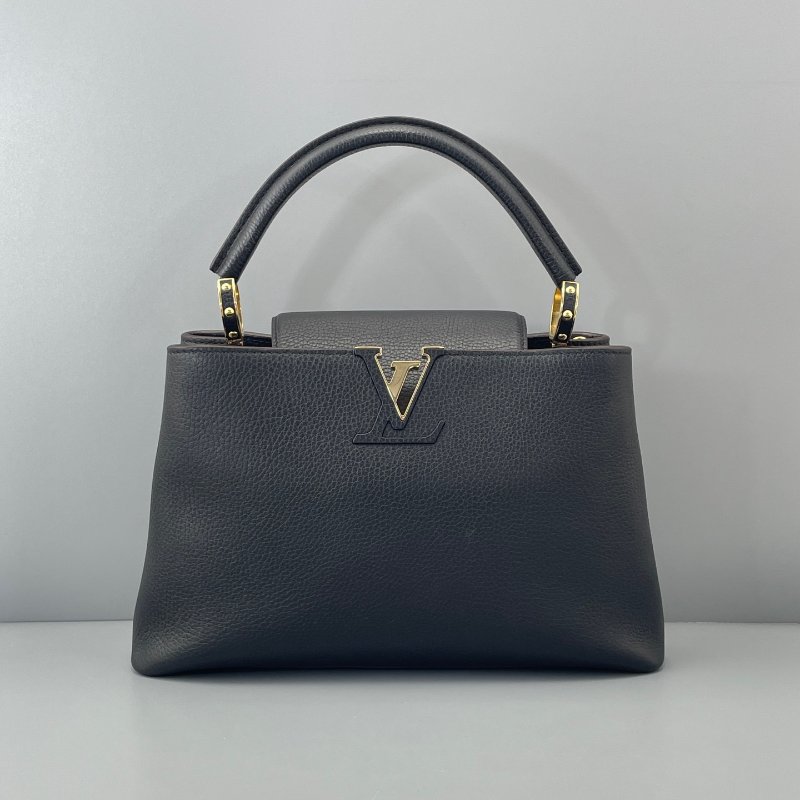 路易威登/Louis Vuitton Capucines中號黑色手提包 缺肩帶-6