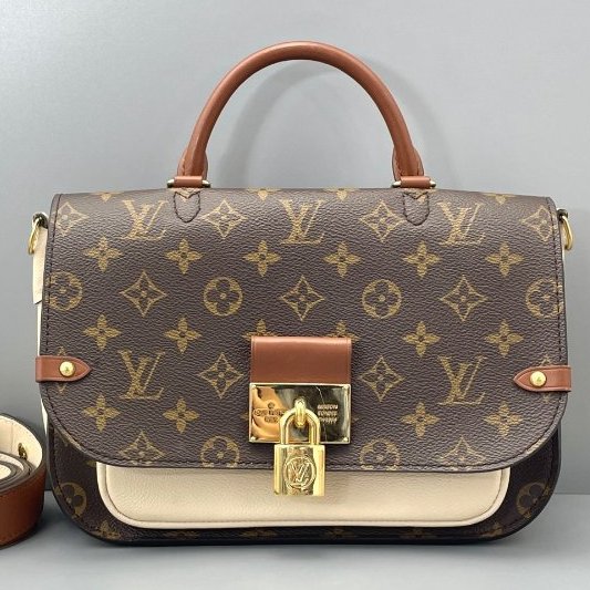 路易威登/Louis Vuitton 鎖頭郵差包老花拼白-5