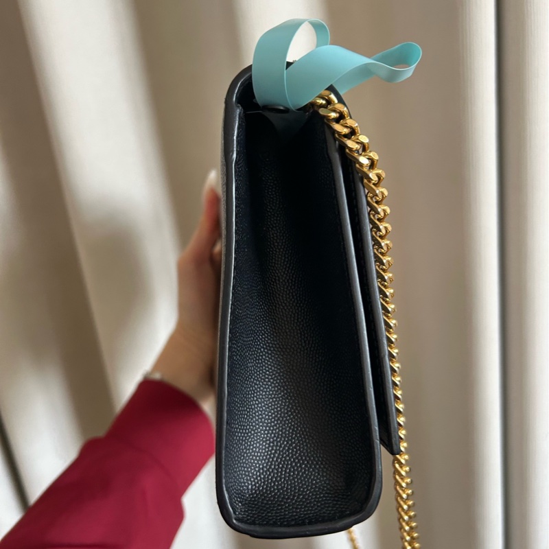 YSL聖羅蘭Kate黑金鍊條包 中號 魚子醬粒面牛皮 金色YSL標誌  尺寸24×14.5×5.5c-3