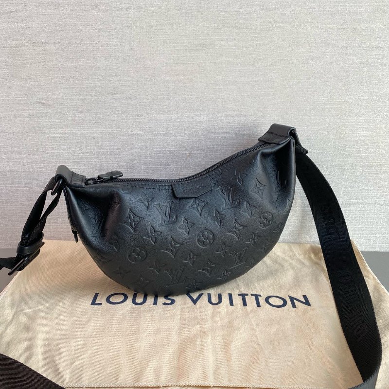 芯片款 路易威登/Louis Vuitton Hamac Bag 黑色全皮壓花月亮包-2