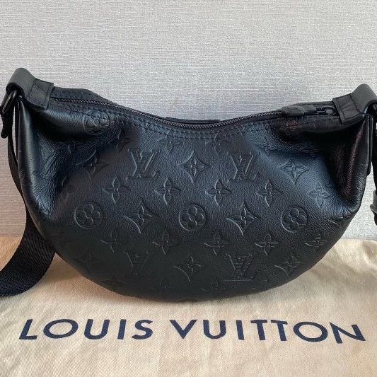 芯片款 路易威登/Louis Vuitton Hamac Bag 黑色全皮壓花月亮包-7