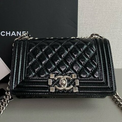 香奈兒/Chanel 黑銀油蠟皮leboy小號鏈條包