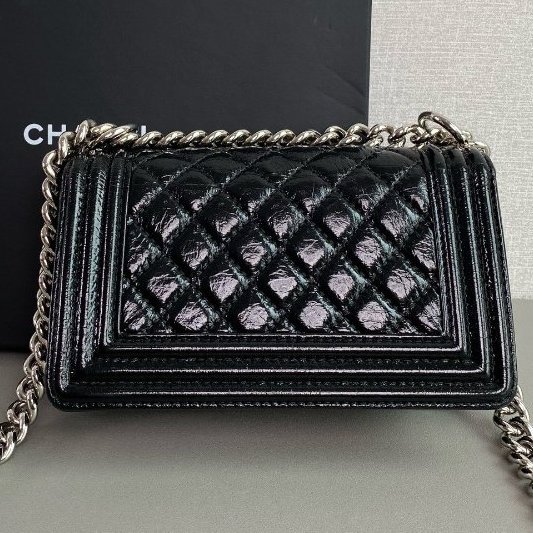 香奈兒/Chanel 黑銀油蠟皮leboy小號鏈條包-1