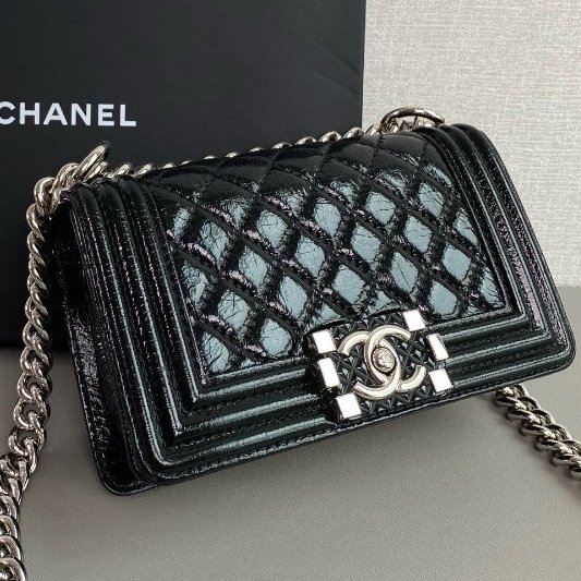 香奈兒/Chanel 黑銀油蠟皮leboy小號鏈條包-2