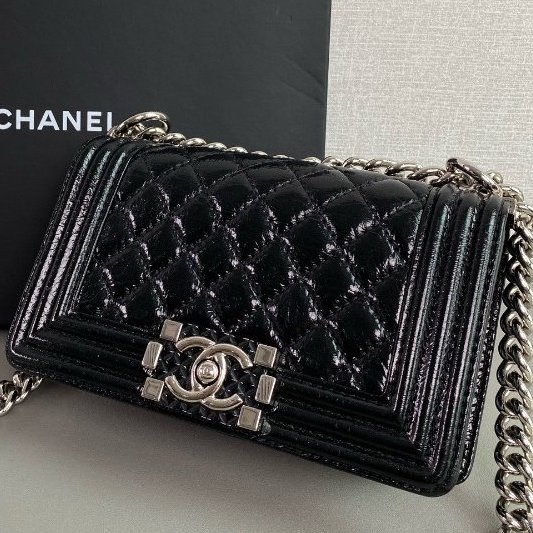 香奈兒/Chanel 黑銀油蠟皮leboy小號鏈條包-3