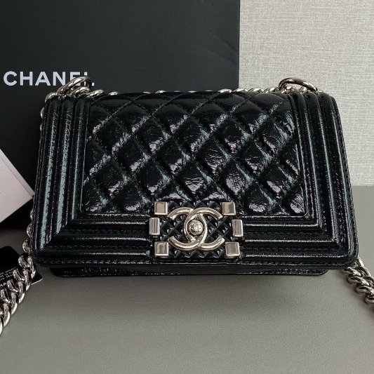 香奈兒/Chanel 黑銀油蠟皮leboy小號鏈條包-6
