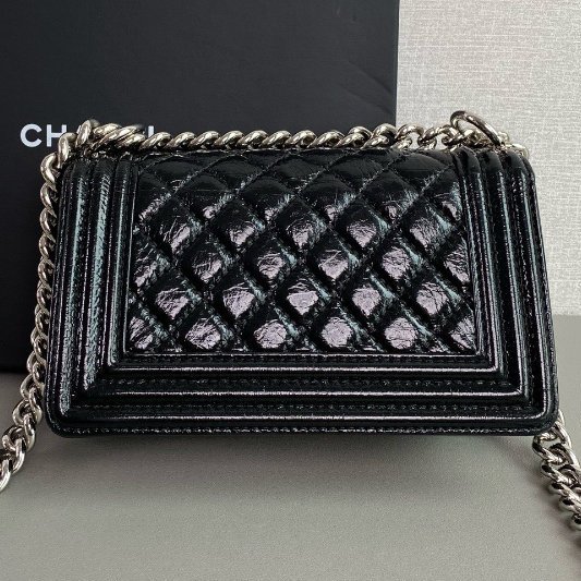 香奈兒/Chanel 黑銀油蠟皮leboy小號鏈條包-7