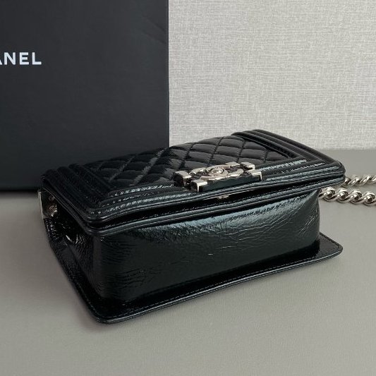 香奈兒/Chanel 黑銀油蠟皮leboy小號鏈條包-8