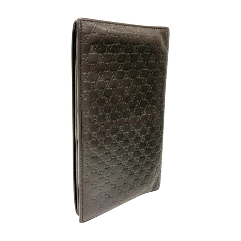 棕色 壓花牛皮 Long bifold 扣式長夾【GUCCI 古馳】 322210-1