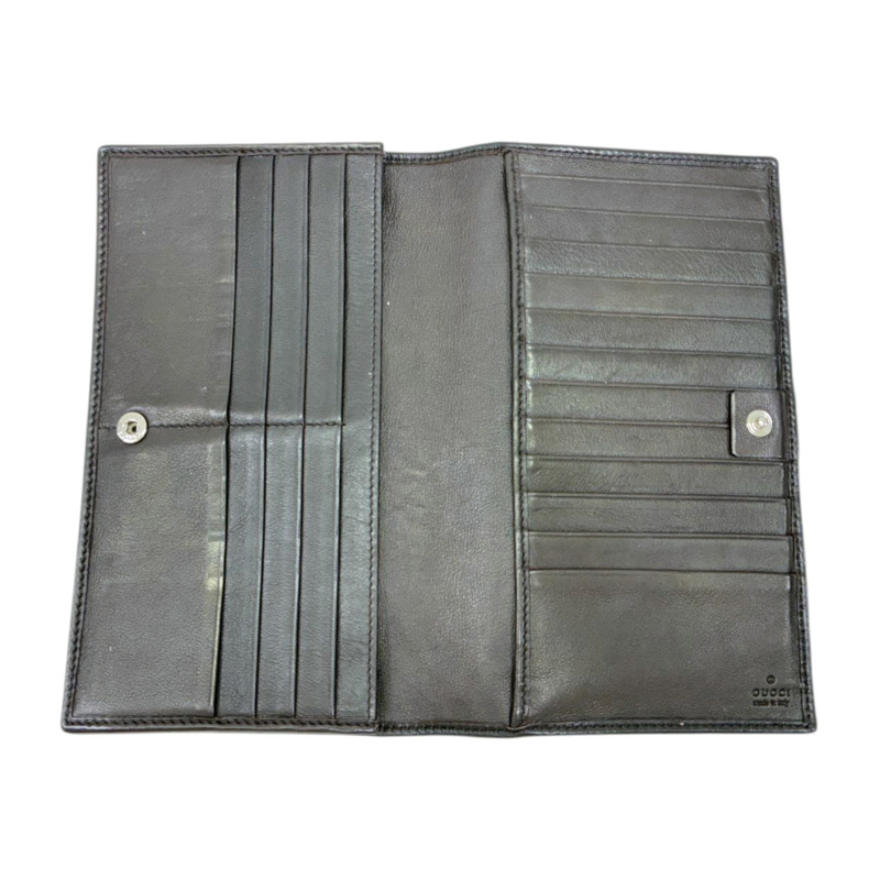 棕色 壓花牛皮 Long bifold 扣式長夾【GUCCI 古馳】 322210-2