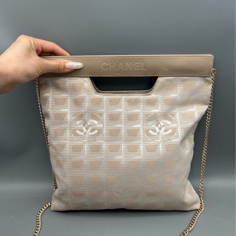 Chanel香奈兒冰格帆布手提包 淺卡其色  尺寸29×28cm