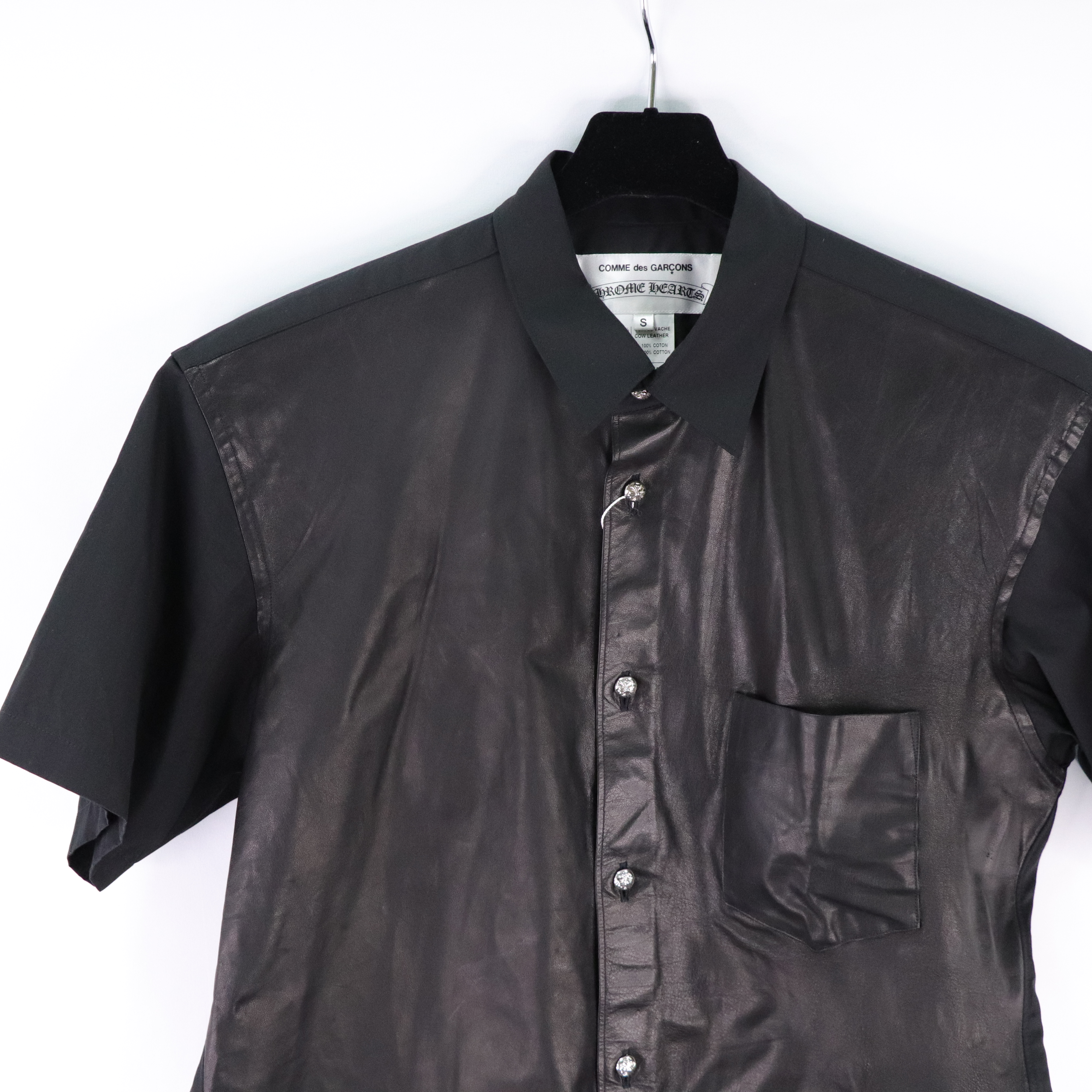 Chrome Hearts 克羅心 黑色 皮質拼接短袖襯衫 男裝-1