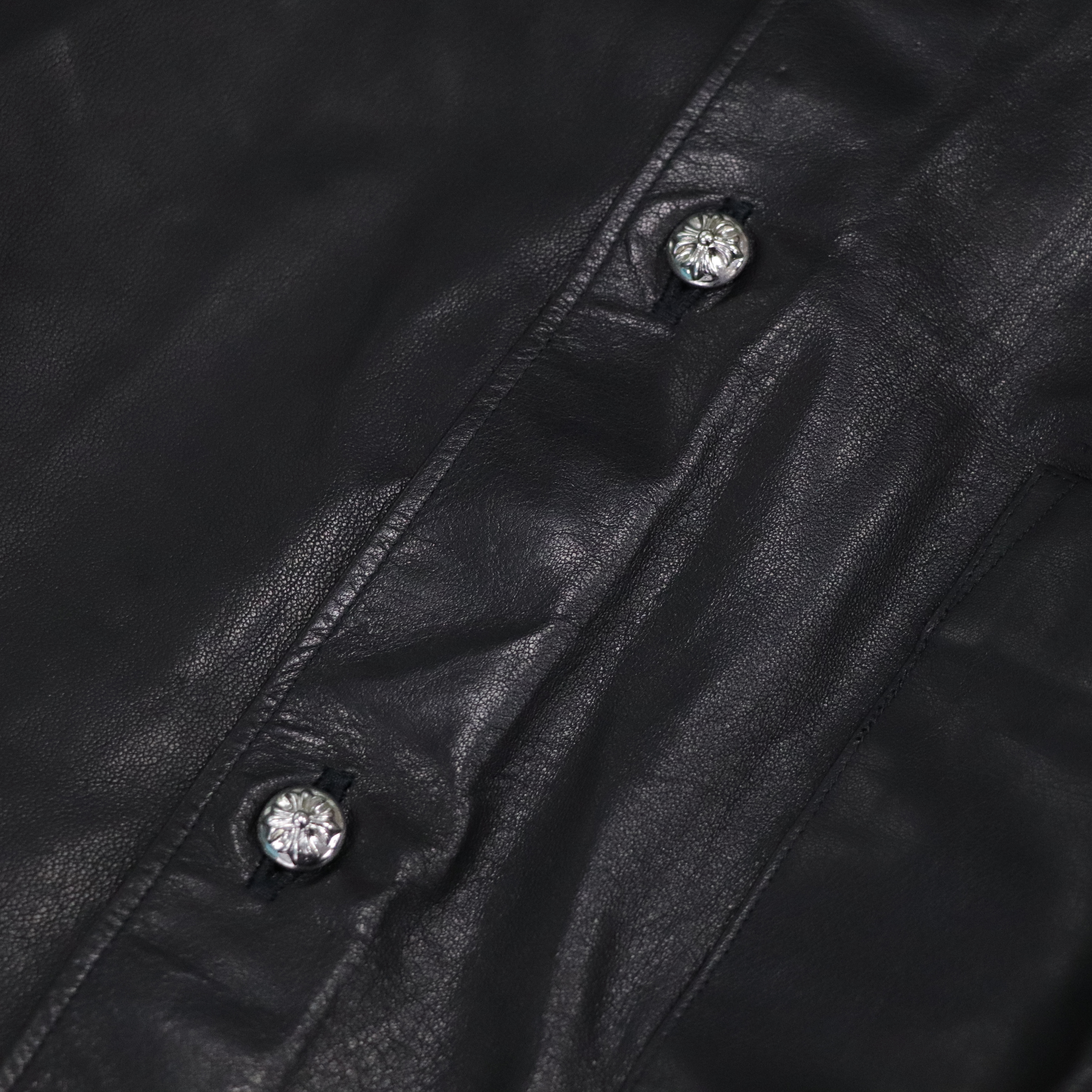 Chrome Hearts 克羅心 黑色 皮質拼接短袖襯衫 男裝-3
