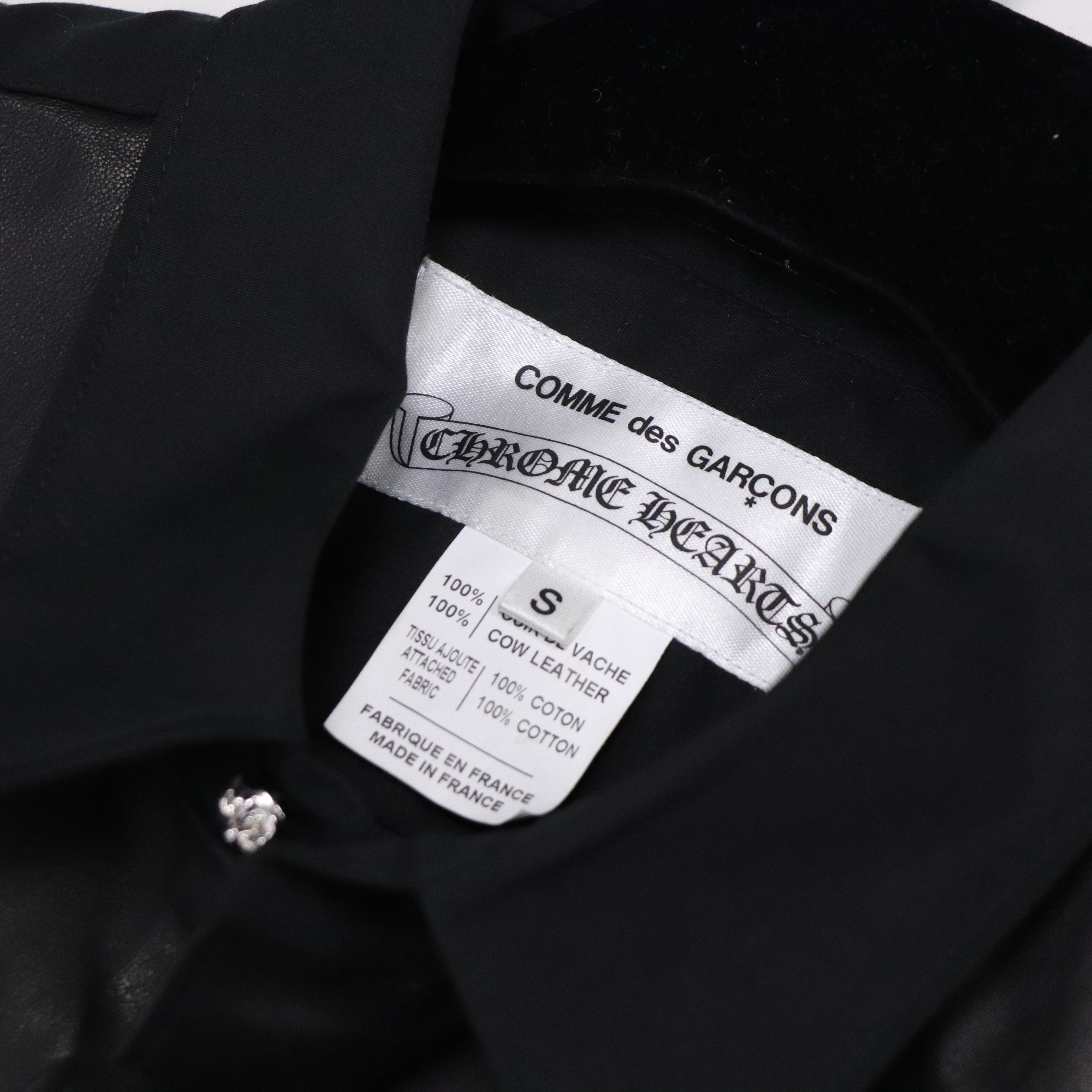 Chrome Hearts 克羅心 黑色 皮質拼接短袖襯衫 男裝-4