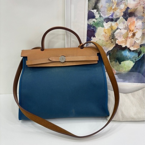 Hermes愛馬仕 Herbag Zip 31 Zip銀扣 帆布拼牛皮 肩斜背包 X刻 鎖具齊全，原始成色，包身有點髒
