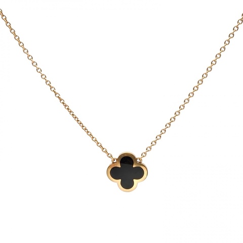 VAN CLEEF&ARPELS 18K黃金縞瑪瑙黃金果凍四葉草項鏈