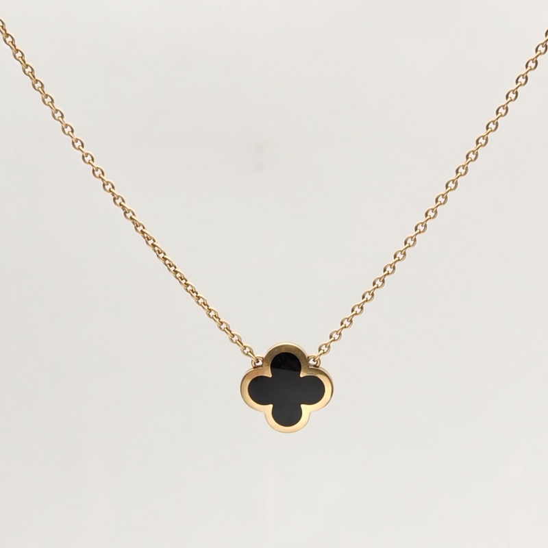 VAN CLEEF&ARPELS 18K黃金縞瑪瑙黃金果凍四葉草項鏈-1