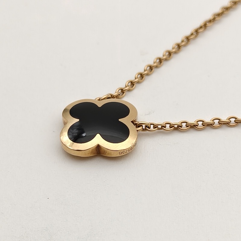 VAN CLEEF&ARPELS 18K黃金縞瑪瑙黃金果凍四葉草項鏈-2