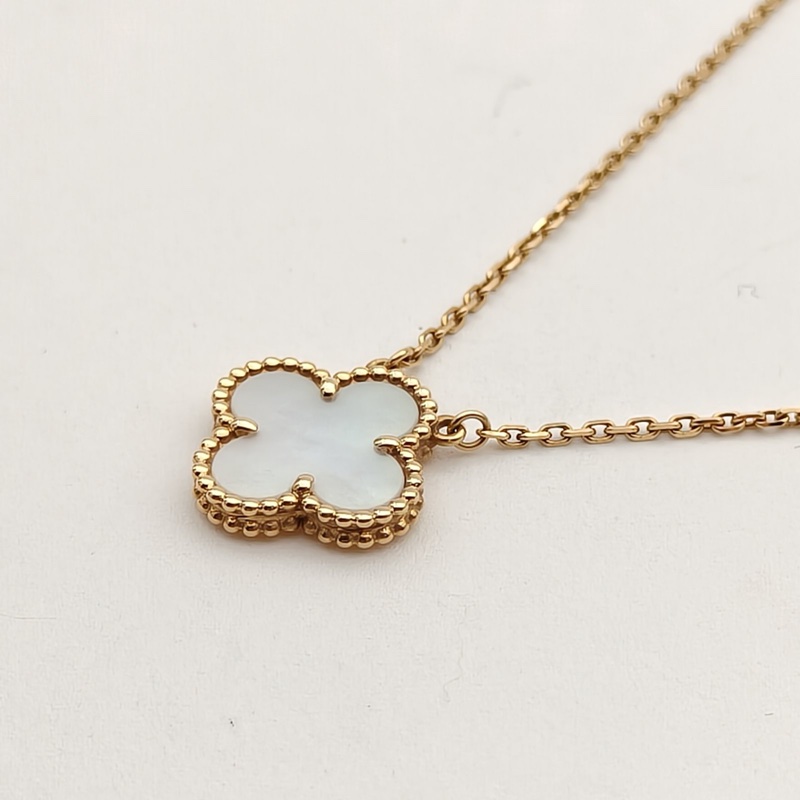 VAN CLEEF&ARPELS VintageAlhambra中號單花項鏈新扣18K黃金/白貝母-2