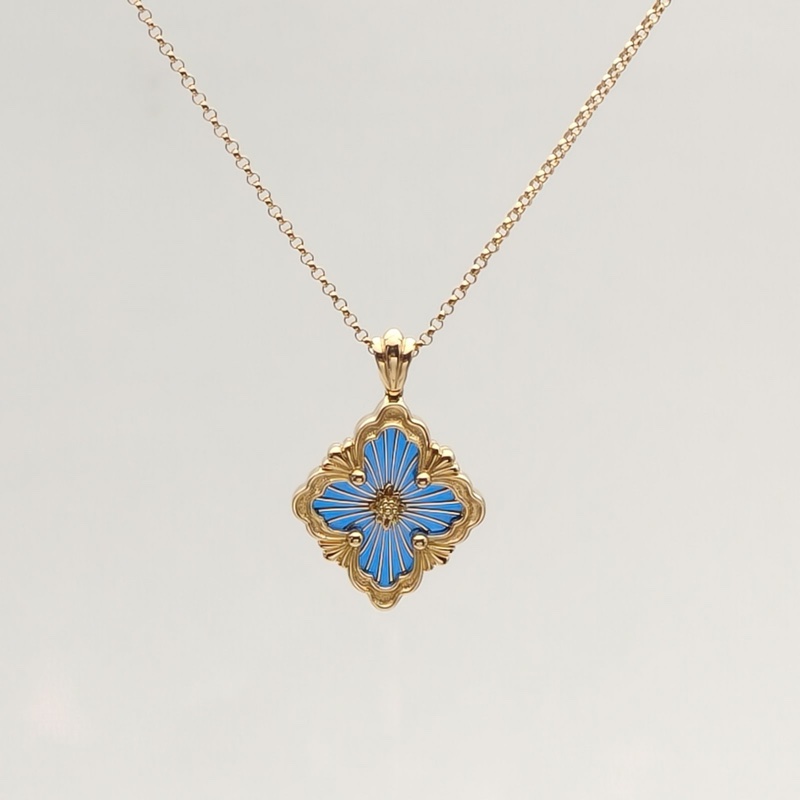 BUCCELLATI OperaTULLE花卉圖案藍色琺瑯項鏈(大號）18K黃金-1