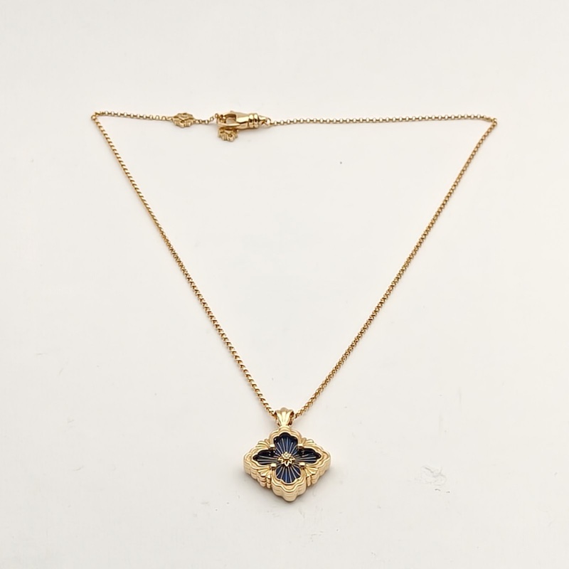 BUCCELLATI OperaTULLE花卉圖案藍色琺瑯項鏈(大號）18K黃金-2