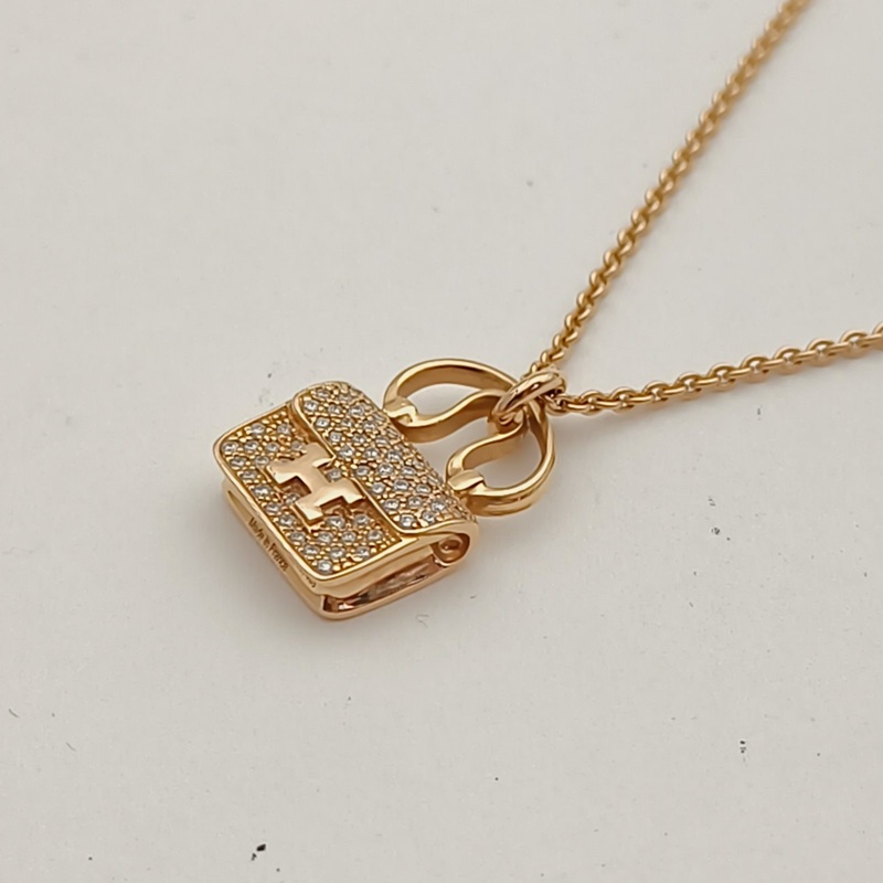 HERMES AmulettesConstance康康項鏈滿鑽老扣18K玫瑰金/鑽石-1