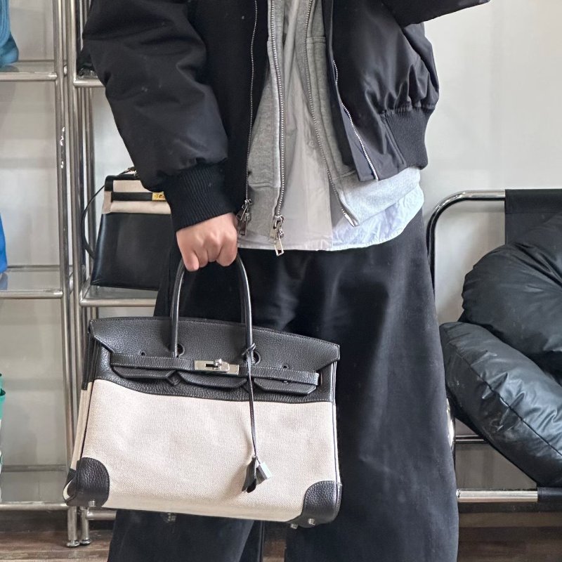 Hermes Hac birkin40 bk40 烏木色 帆布拼皮 40*22*26 98新配件鑰匙*2 鎖 塵袋 盒子-0