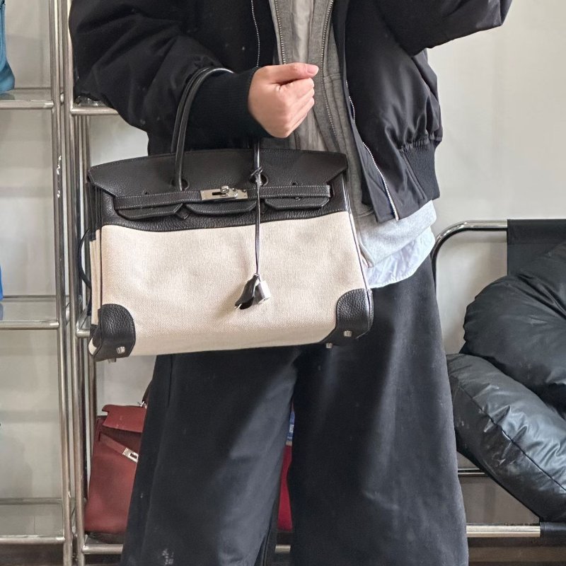 Hermes Hac birkin40 bk40 烏木色 帆布拼皮 40*22*26 98新配件鑰匙*2 鎖 塵袋 盒子-1