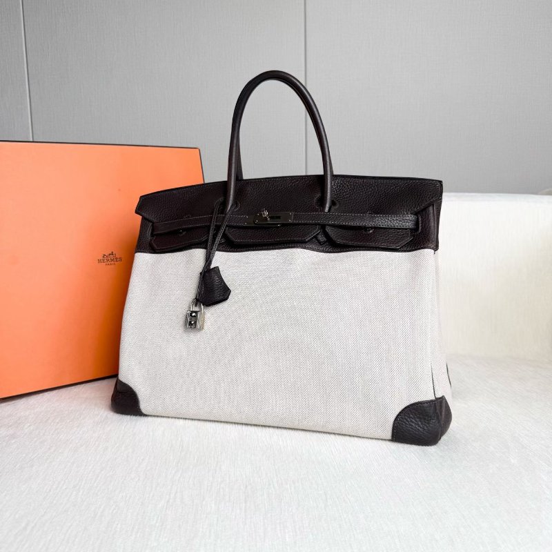 Hermes Hac birkin40 bk40 烏木色 帆布拼皮 40*22*26 98新配件鑰匙*2 鎖 塵袋 盒子-3