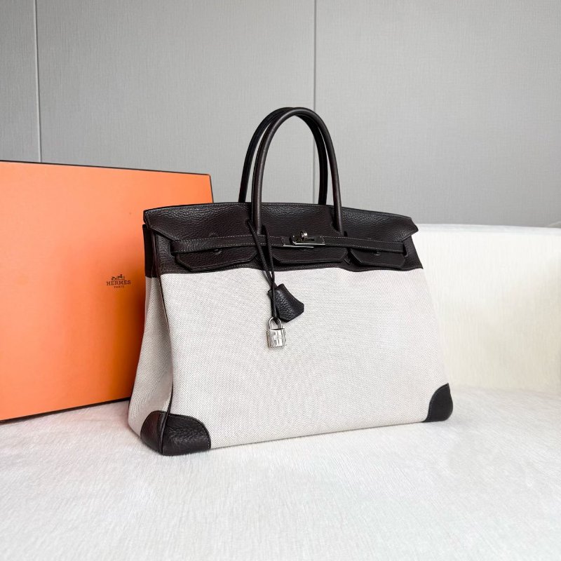 Hermes Hac birkin40 bk40 烏木色 帆布拼皮 40*22*26 98新配件鑰匙*2 鎖 塵袋 盒子-5