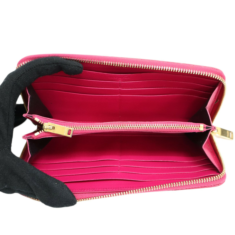 桃紅色牛皮 Cassandre Matelasse 拉鍊 長夾【SAINT LAURENT YSL 聖羅蘭】 358094-2
